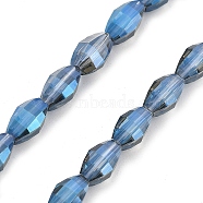 Electroplate Transparent Glass Beads Strands, Oval, Pearl Luster Plated, Faceted, Sky Blue, 9.5x5.5mm, Hole: 1.2mm, about 43pcs/strand, 15.94''(40.5cm)(EGLA-M032-03A-PL02)