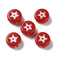 Spray Printed Opaque Acrylic Beads, Flat Round & Star, Red, 7x3.5mm, Hole: 1.4mm, about 4000pcs/500g(SACR-P031-20B-01)