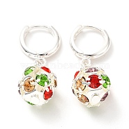 Colorful Cubic Zirconia Ball Dangle Hoop Earrings, Brass Jewelry for Women, Silver, 28~30mm, Pin: 0.8~1mm(EJEW-I242-15S)