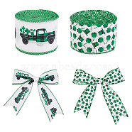 Nbeads Polyester Ribbon, Single Face Car & Clover Pattern, for Gift Wrapping, Floral Bows Crafts Decoration, Mixed Patterns, 2-1/2 inch(63mm), about 10yards/roll(9.14m/roll), 2patterns, 1roll/pattern, 2rolls/set(OCOR-NB0001-31)