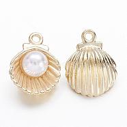 Alloy Charms, with Acrylic Pearl, Shell, Golden, 15x11.5x7mm, Hole: 1.5mm(PALLOY-P118-31)
