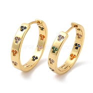 Colorful Cubic Zirconia Heart Hoop Earrings, Rack Plating Brass Jewelry for Women, Cadmium Free & Lead Free, Real 18K Gold Plated, 19.5x20x3mm, Pin: 1mm(EJEW-G348-09G)