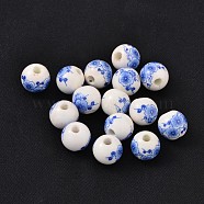 Handmade Blue and White Porcelain Beads, Round, Blue, about 10mm in diameter, hole: 2.5mm(X-CF192Y)