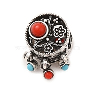 Tibetan Style Alloy Resin European Beads, Flat Round Large Hole Beads with Flower, Antique Silver, 18x11.5x11mm, Hole: 5mm(FIND-Z063-19AS-1)