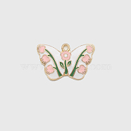 Alloy Pendants, with Enamel, Light Gold, Butterfly with Bluebell, White, 18x28mm(BUER-PW0001-058A)