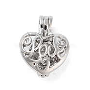 Alloy Bead Cage Pendants, Hollow Cage Charms for Chime Ball Pendant Making, Platinum, Heart, 22x17x10mm, Hole: 5x3mm(FIND-M012-01K-P)