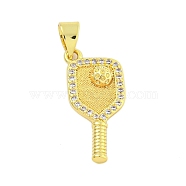 Rack Plating Brass Micro Pave Clear Cubic Zirconia Pendants, Cadmium Free & Lead Free, Long-Lasting Plated, Racket & Ball, Real 18K Gold Plated, 21x9.5x3mm, Hole: 5x3mm(KK-U021-08G)