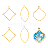 6Pcs 3 Styles 304 Stainless Steel Open Back Bezel Pendants, For DIY UV Resin, Epoxy Resin, Pressed Flower Jewelry, Flower Petals & Rhombus & Oval, Real 24K Gold Plated, 33.5~38x19~31x3mm, Hole: 2mm, 2pcs/style(STAS-UN0047-05)