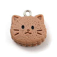 Cookies Theme Imitation Food Resin Pendants, Cat Charms with Platinum Plated Iron Loops, Tan, 18x16x8mm, Hole: 2mm(X-RESI-B021-02A-02)