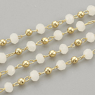 Handmade Glass Beaded Chains, Soldered, with Spool, with Real 18K Gold Plated Brass Findings, Nickel Free, Linen, 3x2mm, brass bead: 2mm, about 82.02 Feet(25m)/roll(CHC-N016-03)