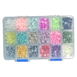 ABS Plastic Cabochons, Imitation Pearl, Half Round, Mixed Color, 6x3mm, 160pcs/compartment, 2880pcs/box(SACR-PH0004-01)