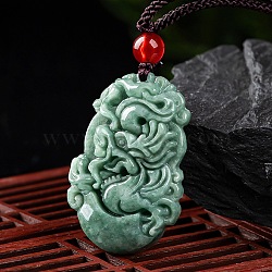 Natural Jadeite Pendant Necklaces, with Resin Bead and Wax Rope, the 12 Chinese Zodiac, Dragon, 27.56 inch(70cm), Pendant: 33.5x21.5mm(G-H306-05-05)