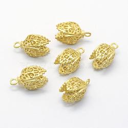 Brass Hollow Bead Cap Bails, Filigree Leaf, 4-Petal, Lead Free & Cadmium Free & Nickel Free, Raw(Unplated), 19.5x10.5x10.5mm, Hole: 2mm(KK-F721-150C-RS)