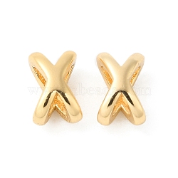 Brass Beads, Letter.X, Real 18K Gold Plated, 7.5x5x4.5mm, Hole: 5x2mm(KK-P234-28G)