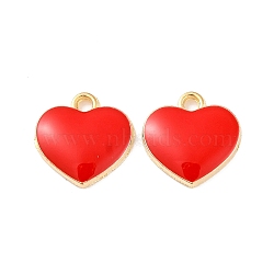 Alloy Enamel Charms, Heart, Golden, Red, 12x12mm(HEAR-PW0001-066D)