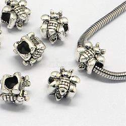 Alloy European Beads, Large Hole Beads, Bees, Antique Silver, 11x12x10mm, Hole: 5mm(PALLOY-S079-078AS)
