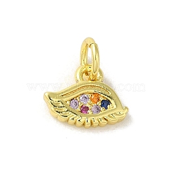 Brass Micro Pave Cubic Zirconia Charms, Real 18K Gold Plated, Eye Charms, Colorful, 7x9.5x1.5mm, Hole: 3mm(KK-M283-19A-02)