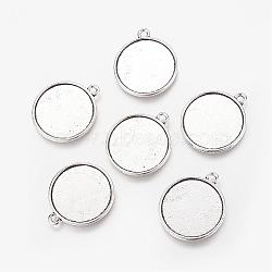 Alloy Pendant Cabochon Settings, Plain Edge Bezel Cups, DIY Findings for Jewelry Making, Flat Round, Antique Silver, Lead Free and Cadmium Free, Tray: 27mm, 34.5x30x2.5mm, Hole: 3mm(X-LF1653Y)