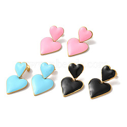 Heart Golden Ion Plating(IP) 304 Stainless Steel Stud Earrings for Women, with Enamel, Mixed Color, 34x20mm(EJEW-L287-046G)