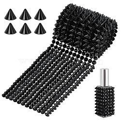 12-Row Resin Spike Stud Cone Flatback Punk Rock Trim Mesh Bead Craft, Black, 97mm, 1 yard, about 0.9144m/set(FIND-GA0003-72A)