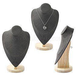 Necklace Bust Display Stand, with Wood Base, Microfiber Cloth and Card Paper, Black, 18.4x27.7cm(NDIS-I002-01C)