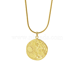 Moon & Sun Stainless Steel Pendant Necklaces, with Snake Chains, Real 18K Gold Plated, 17.72 inch(45cm)(XK8598-1)