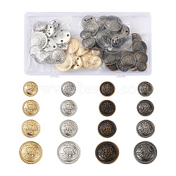 64Pcs 16 Style Brass Shank Buttons, Flat Round with Flower Pattern, Mixed Color, 4pcs/Style(BUTT-TA0001-11)
