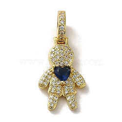 Rack Plating Brass Micro Pave Clear Cubic Zirconia Pendants, Real 18K Gold Plated, Long-Lasting Plated, Lead Free & Cadmium Free, Human, Dark Blue, 30.5x14x9mm, Hole: 5.5mm(KK-R158-02B-G)