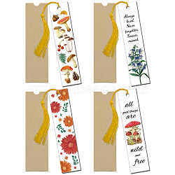 1 Set Mushroom & Flower Pattern Acrylic Bookmarks, with Paper Bags and Polyester Tassel Decorations, Rectangle, Mixed Color, 120x28mm, 4pcs/set(DIY-GL0004-42B)