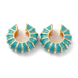 Brass Cuff Earrings for Women, with Enamel, Golden, Dark Cyan, 23.5x9mm(EJEW-A115-01G-04)