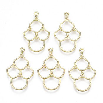 Rack Plating Alloy Pendants, Cadmium Free & Lead Free, Fish Scale Pattern, Light Gold, 34x20.5x1.5mm, Hole: 1.2mm