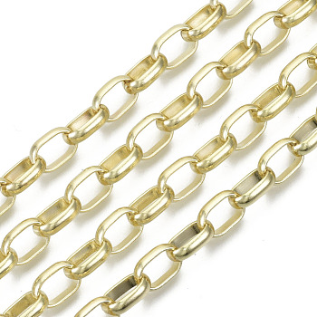 Unwelded Iron Cable Chains, with Spool, Real 16K Gold Plated, 12.5x8.4x3mm, about 32.8 Feet(10m)/roll