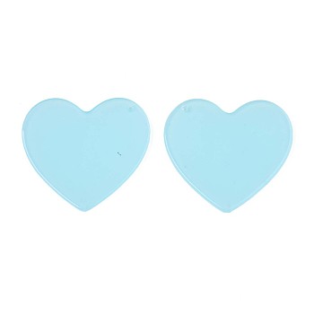 Translucent Cellulose Acetate(Resin) Pendants, Solid Color, Heart, Sky Blue, 38x41x2mm, Hole: 1.4mm
