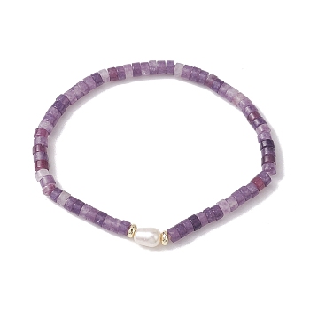 Natural Lepidolite and Pearl Beads Btacelets, Strech Bracelets, Inner Diameter: 2 inch(5cm)