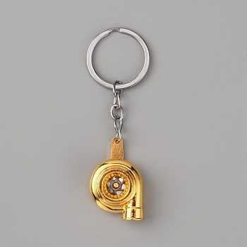 Alloy Keychains, with Iron Key Rings, Turbocharger, Golden, 10.1cm