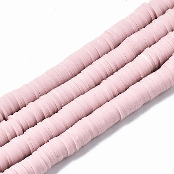 Handmade Polymer Clay Beads Strands, for DIY Jewelry Crafts Supplies, Heishi Beads, Disc/Flat Round, Misty Rose, 8x0.5~1mm, Hole: 2mm, about 350~387pcs/strand, 15.75 inch~16.14 inch(40~41cm)