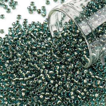 TOHO Round Seed Beads, Japanese Seed Beads, (284) Inside Color Aqua/Gold Lined, 11/0, 2.2mm, Hole: 0.8mm, about 1110pcs/bottle, 10g/bottle