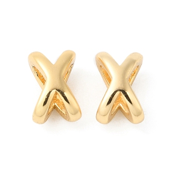 Brass Beads, Letter.X, Real 18K Gold Plated, 7.5x5x4.5mm, Hole: 5x2mm