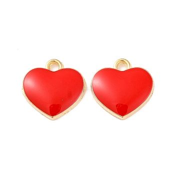 Alloy Enamel Charms, Heart, Golden, Red, 12x12mm