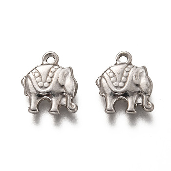 201 Stainless Steel Pendants, Elephant, Stainless Steel Color, 13.5x11.5x3mm, Hole: 1.5mm