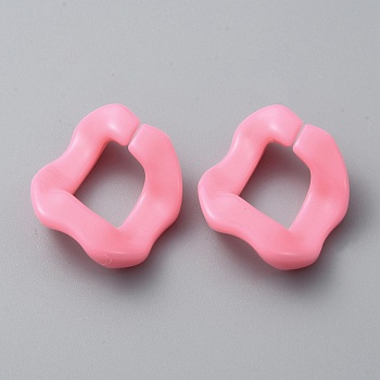 Acrylic Linking Ring, Quick Link Connector, Twisted Rhombus, for Curb Chain Making, Pink, 25.5x21x6mm