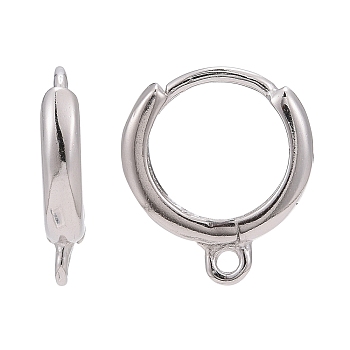 Rhodium Plated 925 Sterling Silver Hoop Earrings, with 925 Stamp, Platinum, 14x12x2.5mm, Hole: 1mm