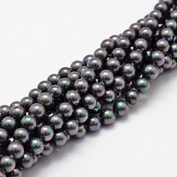 Shell Pearl Bead Strands, Rainbow Plated, Grade A, Round, Black, 6mm, Hole: 1mm, about 62pcs/strand, 16 inch