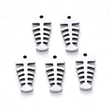 304 Stainless Steel Pendants, Laser Cut, Fishbone, Stainless Steel Color, 16x7x1mm, Hole: 1.2mm