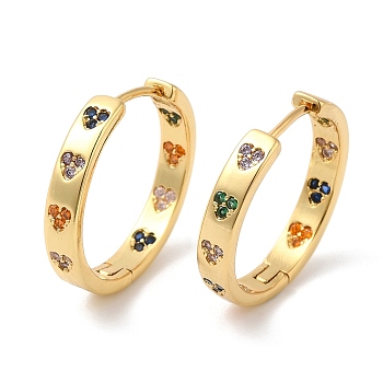Colorful Cubic Zirconia Heart Hoop Earrings, Rack Plating Brass Jewelry for Women, Cadmium Free & Lead Free, Real 18K Gold Plated, 19.5x20x3mm, Pin: 1mm