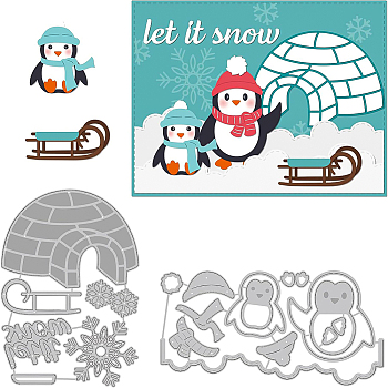 2Pcs 2 Styles Christmas Theme Carbon Steel Cutting Dies Stencils, for DIY Scrapbooking, Photo Album, Decorative Embossing Paper Card, Stainless Steel Color, Matte Style, Penguin Pattern, 8.2~14.1x9.8~15.9x0.08cm, 1pc/style