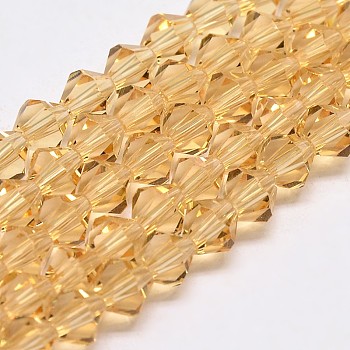 Imitate Austrian Crystal Bicone Glass Beads Strands, Grade AA, Faceted, Sandy Brown, 6x6mm, Hole: 1mm, about 46~48pcs/strand, 10.5 inch