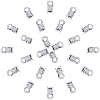 304 Stainless Steel Folding Crimp Ends, Stainless Steel Color, 8x4x4mm, Hole: 2mm, 3x5mm inner diameter, 200pcs/box