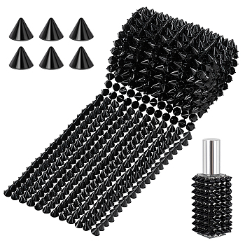 12-Row Resin Spike Stud Cone Flatback Punk Rock Trim Mesh Bead Craft, Black, 97mm, 1 yard, about 0.9144m/set