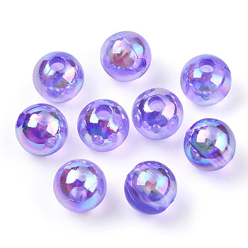 Transparent Acrylic Beads, AB Colors Plated, Round, Blue Violet, 10mm, Hole: 1.8mm, about 950pcs/500g